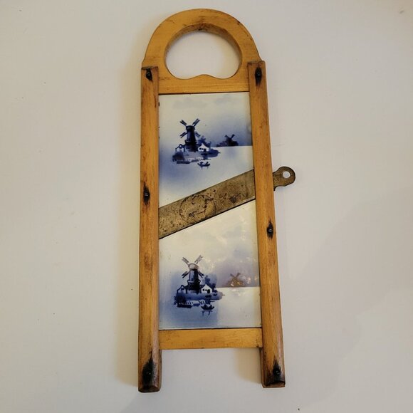 Vintage Czechoslovakian Wooden Tile Trivet Slicer Mandolin Windmill Design - Picture 1 of 7